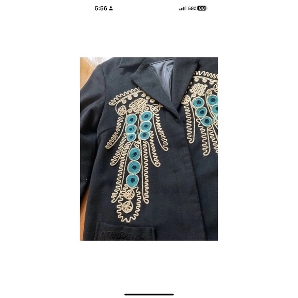 PRADA Women’s Sz 38 (4) Black Mid Length Coat 100% Wool Embroidered Vintage HTF - Picture 3 of 12